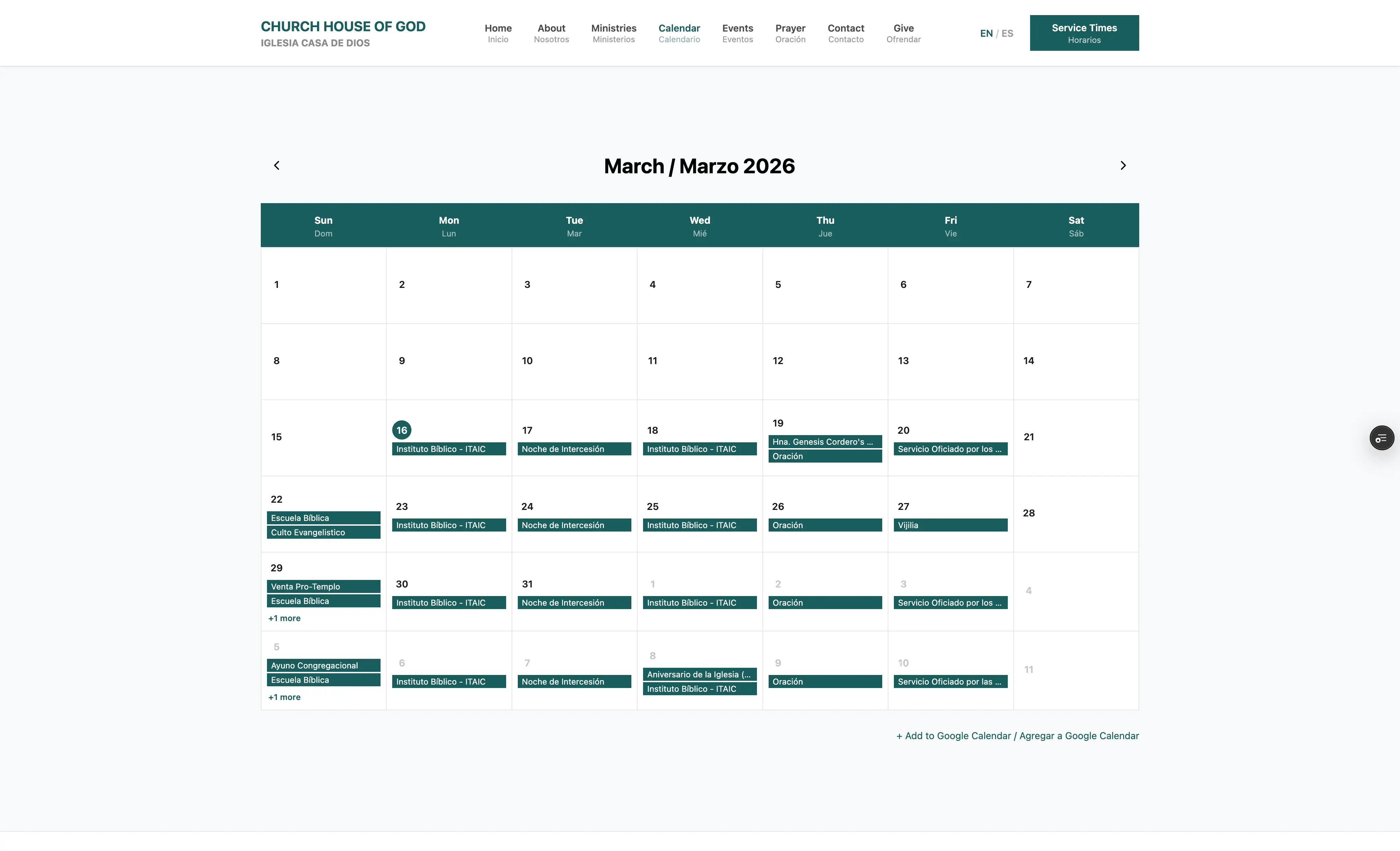 Interactive monthly calendar with Google Calendar integration